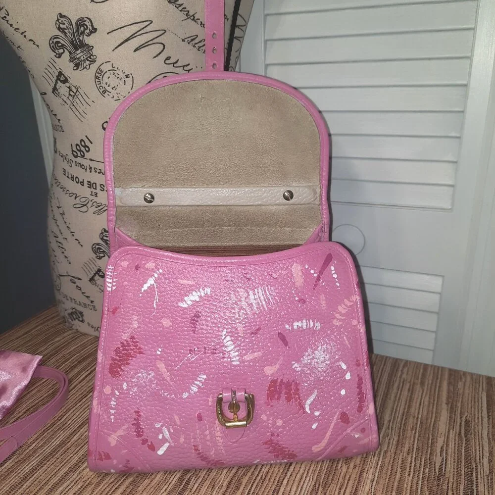 Dooney & Bourke Pink Carpet Bag Hand Painted Dooney Handbag Crossbody Vintage - Picture 5 of 16